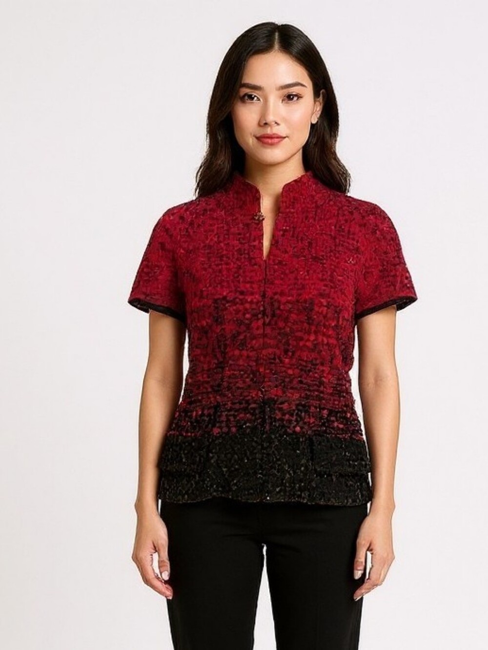 St. John Couture Red Black Ombre Short Sleeve Top - Size 6